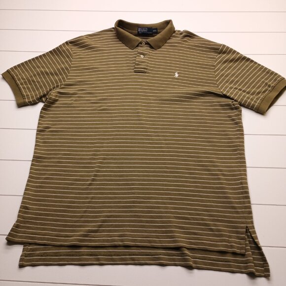Polo Ralph Lauren Olive Green Striped Polo Shirt White Pony Men’s XXL Classic - Picture 1 of 6